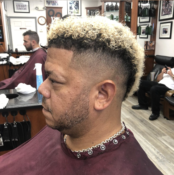 Blonde Curly Mohawk with Fade